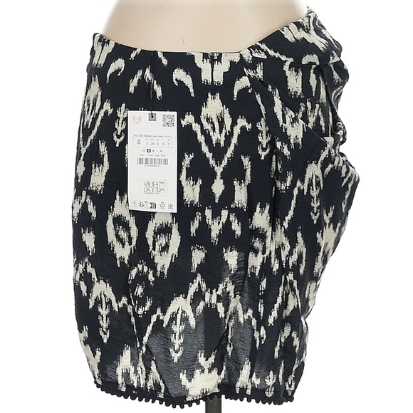Zara Knoted Wrap Printed Black & White Mini Skirt New - Picture 3 of 5
